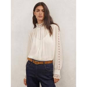 REISS Ori Lace-Trim Sheer Blouse